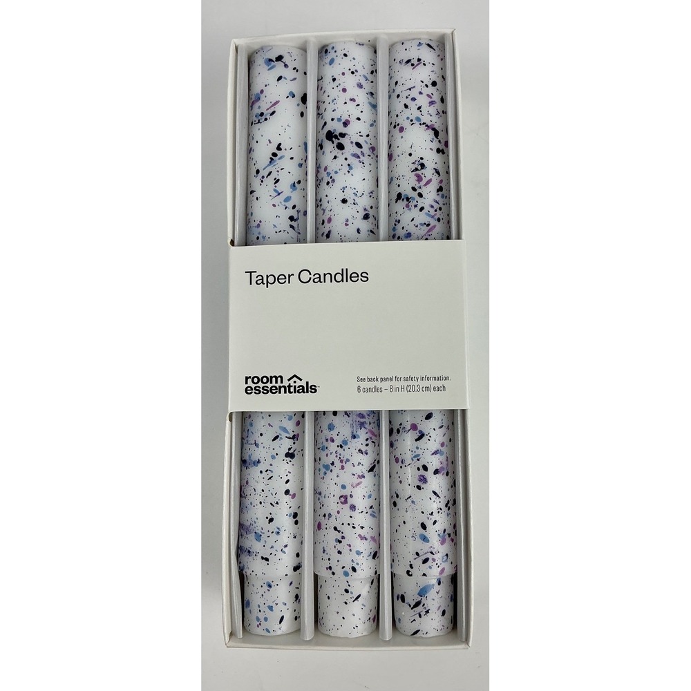 Room Essentials Taper Candles - White with Blue and Purple Specks - Set of 6